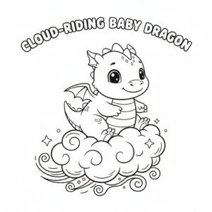 Cloud-Riding Baby Dragon Coloring Page